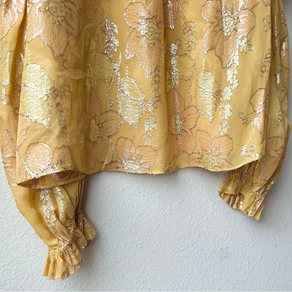 Ulla Johnson Aster Metallic Floral Blouse in Gold Orange Citrine Sz 2